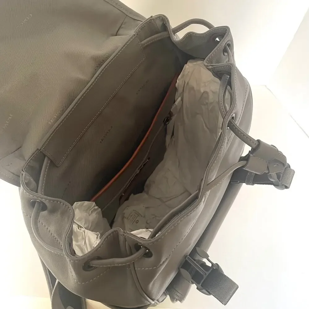 Coach League Flap Backpack Charcoal Gray Leather Laptop Bag CU072
